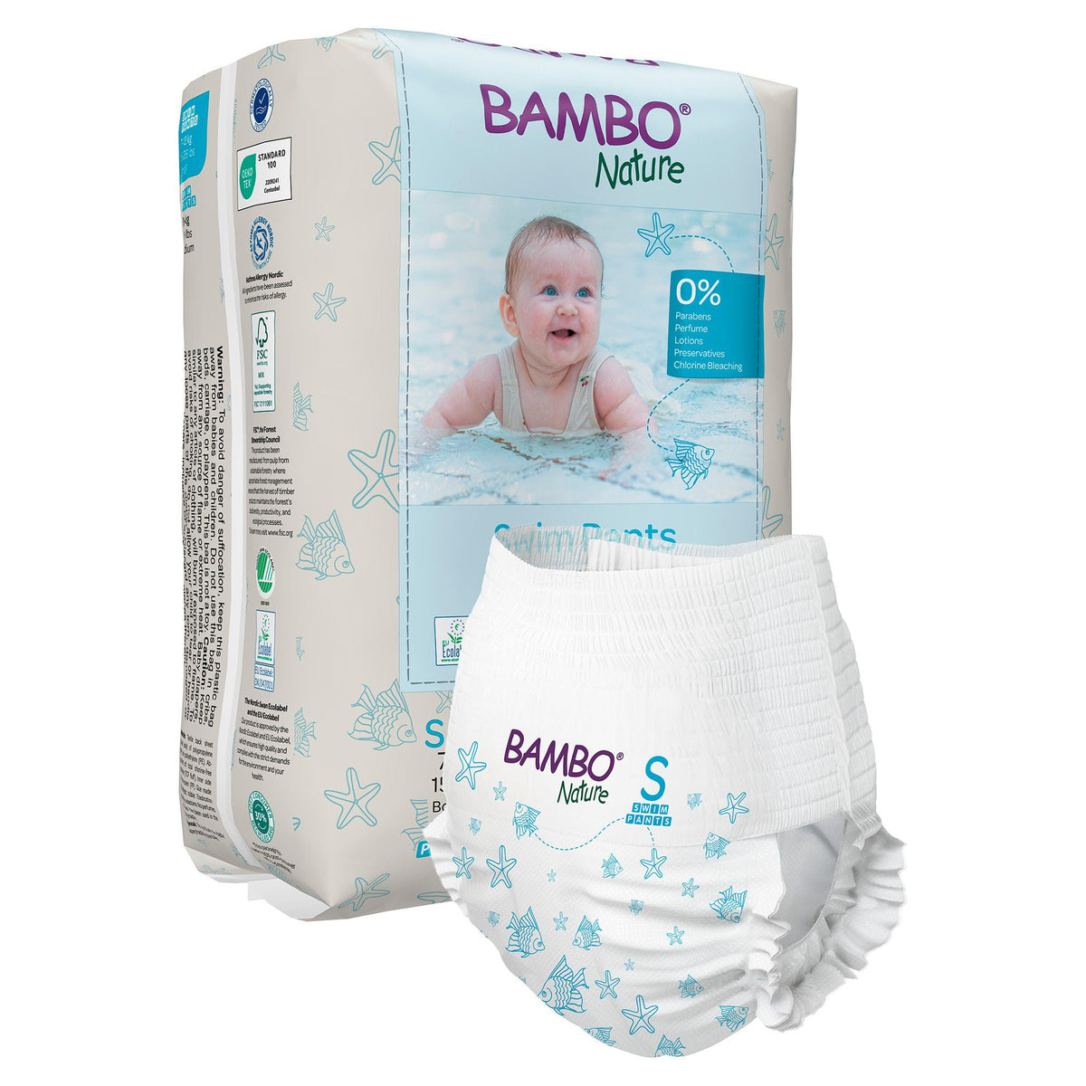 Bambo Nature Swim Pants, Small, for Babies weighing 15 to 26 lbs., PK/12