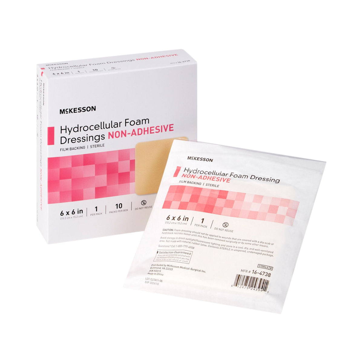 McKesson Nonadhesive without Border Foam Dressing, 6 x 6 Inch, EA/1