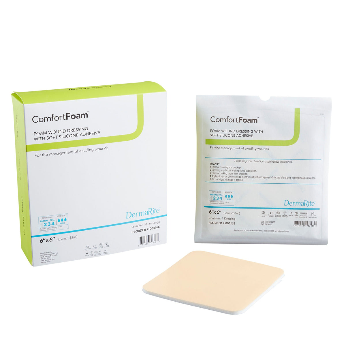ComfortFoam™ Silicone Adhesive without Border Silicone Foam Dressing, 6 x 6 Inch, EA/1
