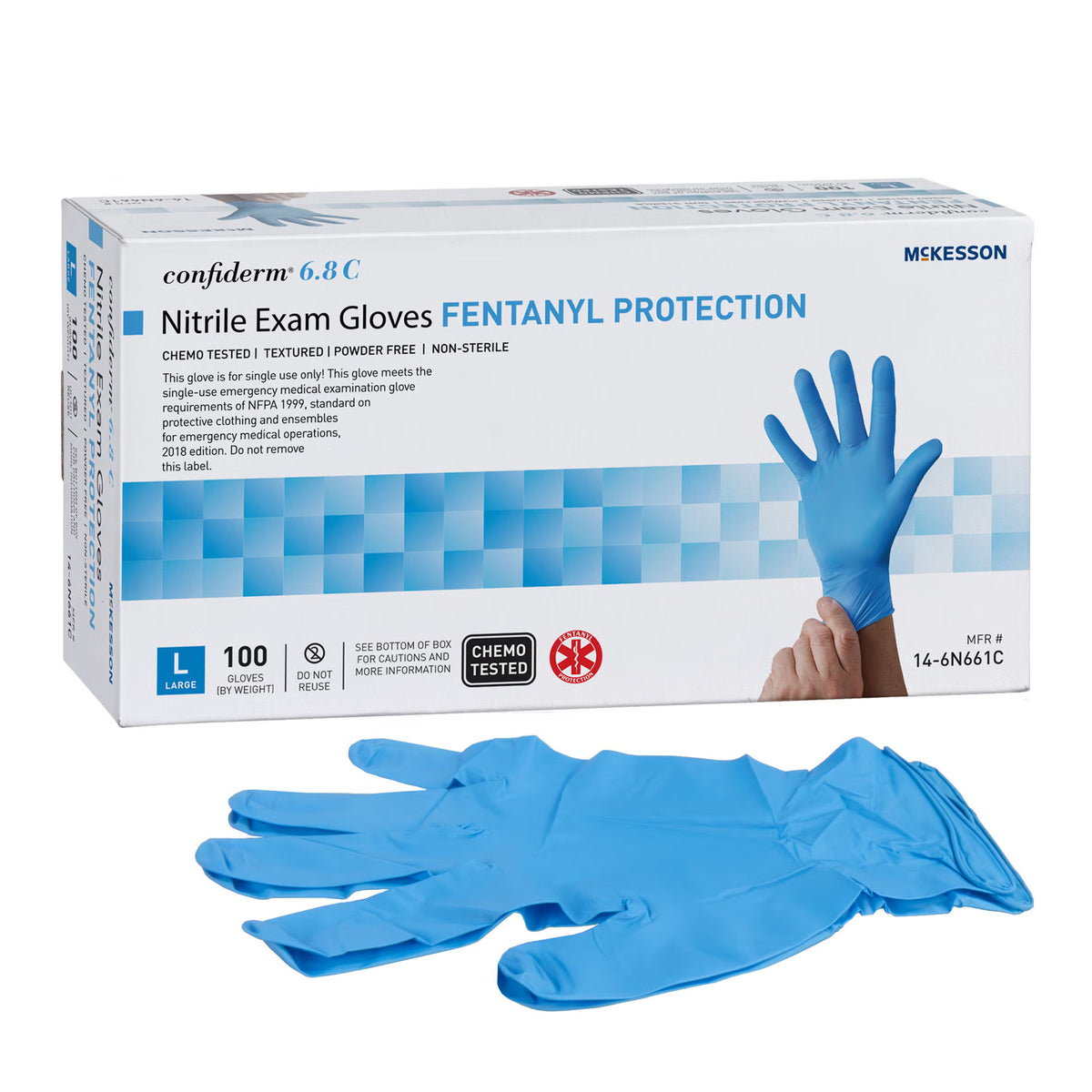 McKesson Confiderm® 6.8C Nitrile Exam Glove, Large, Blue, CS/1000