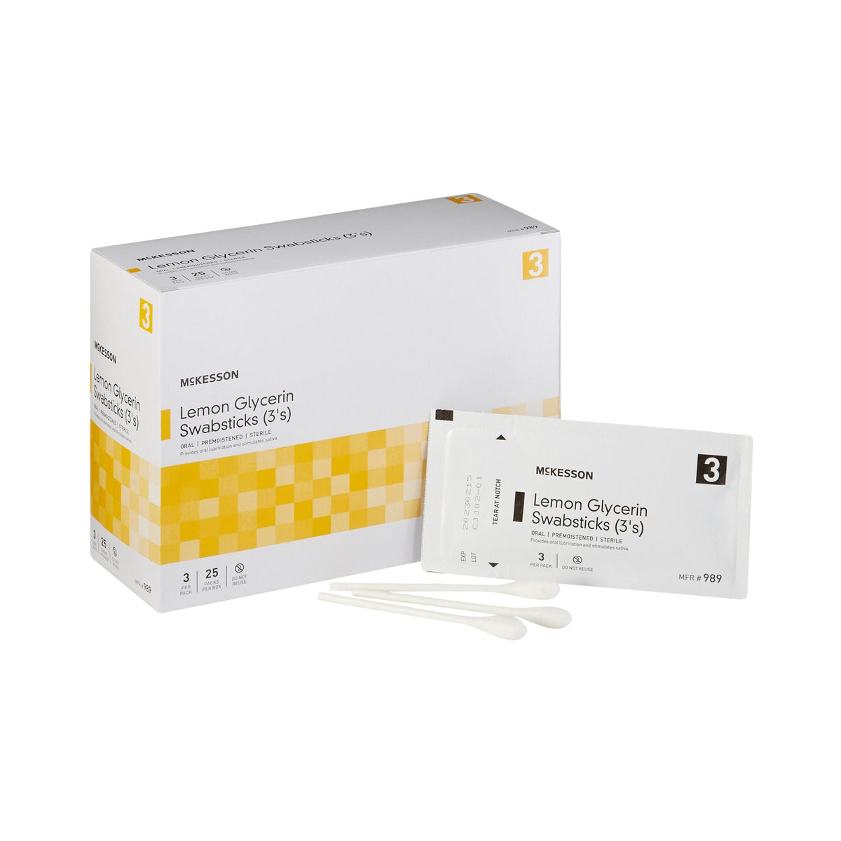 McKesson Oral Swabstick, Lemon Glycerin, Sterile, BX/25