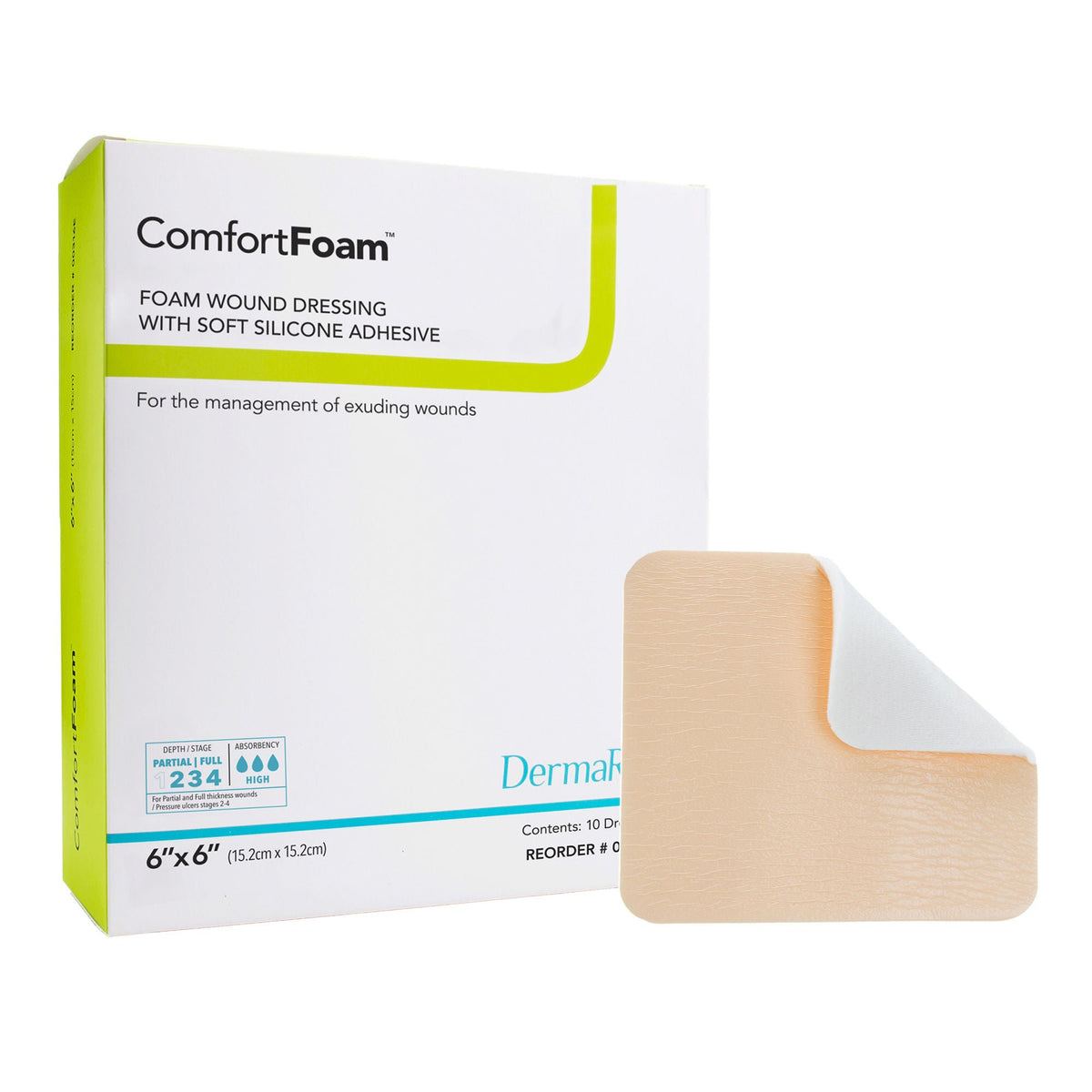 ComfortFoam™ Silicone Adhesive w/ Border Silicone Foam Dressing, 6 x 6 Inch, BX/10