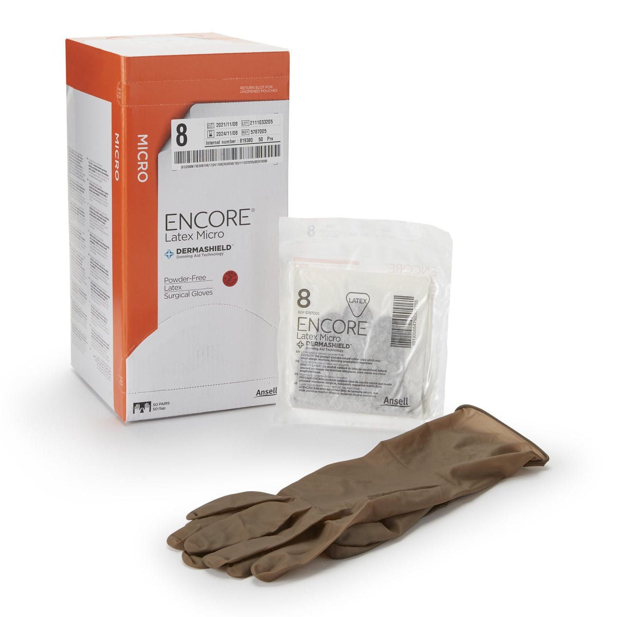 Encore® Latex Micro Surgical Glove, Size 8, Brown, CS/200