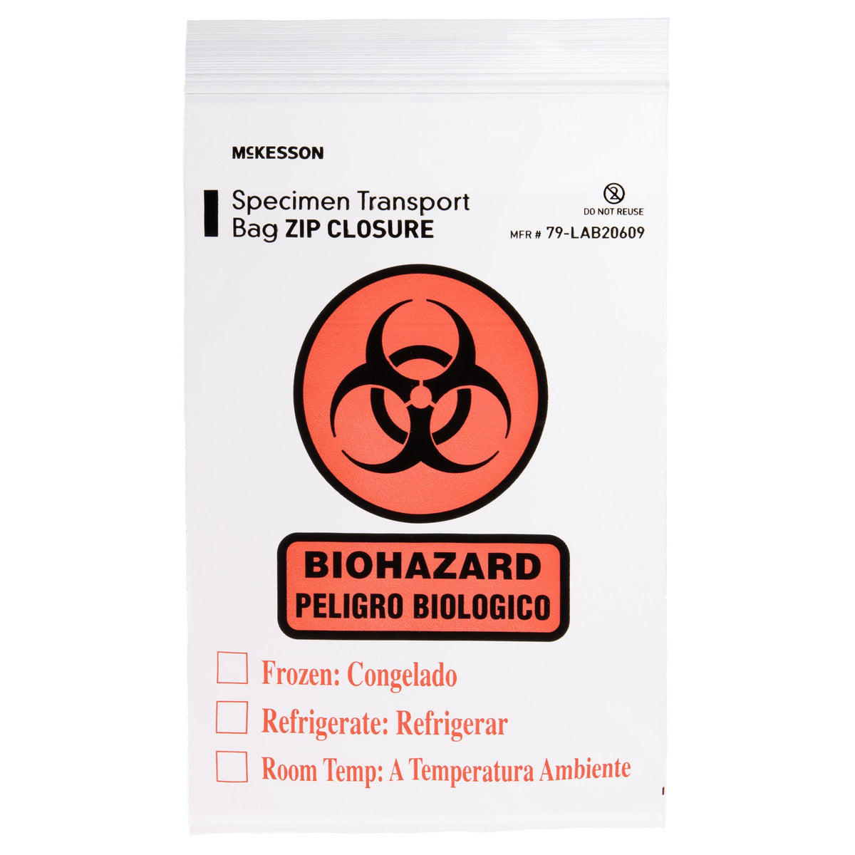 McKesson Specimen Transport Bag with Document Pouch, Zip Closure, 6 x 9 Inch, PK/100