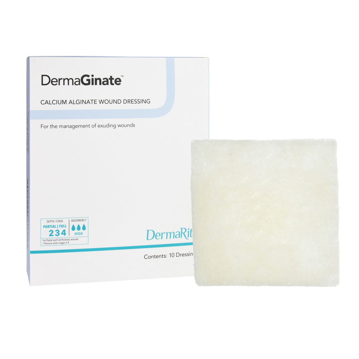 DermaGinate® Alginate Dressing, 2 x 2 Inch, BX/10