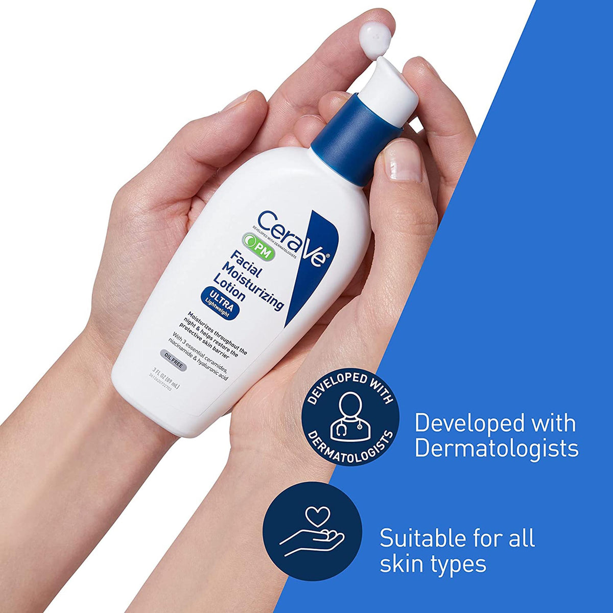 CeraVe® Facial Moisturizing Lotion PM, Ultra Lightweight, 3-ounce Pump Bottle