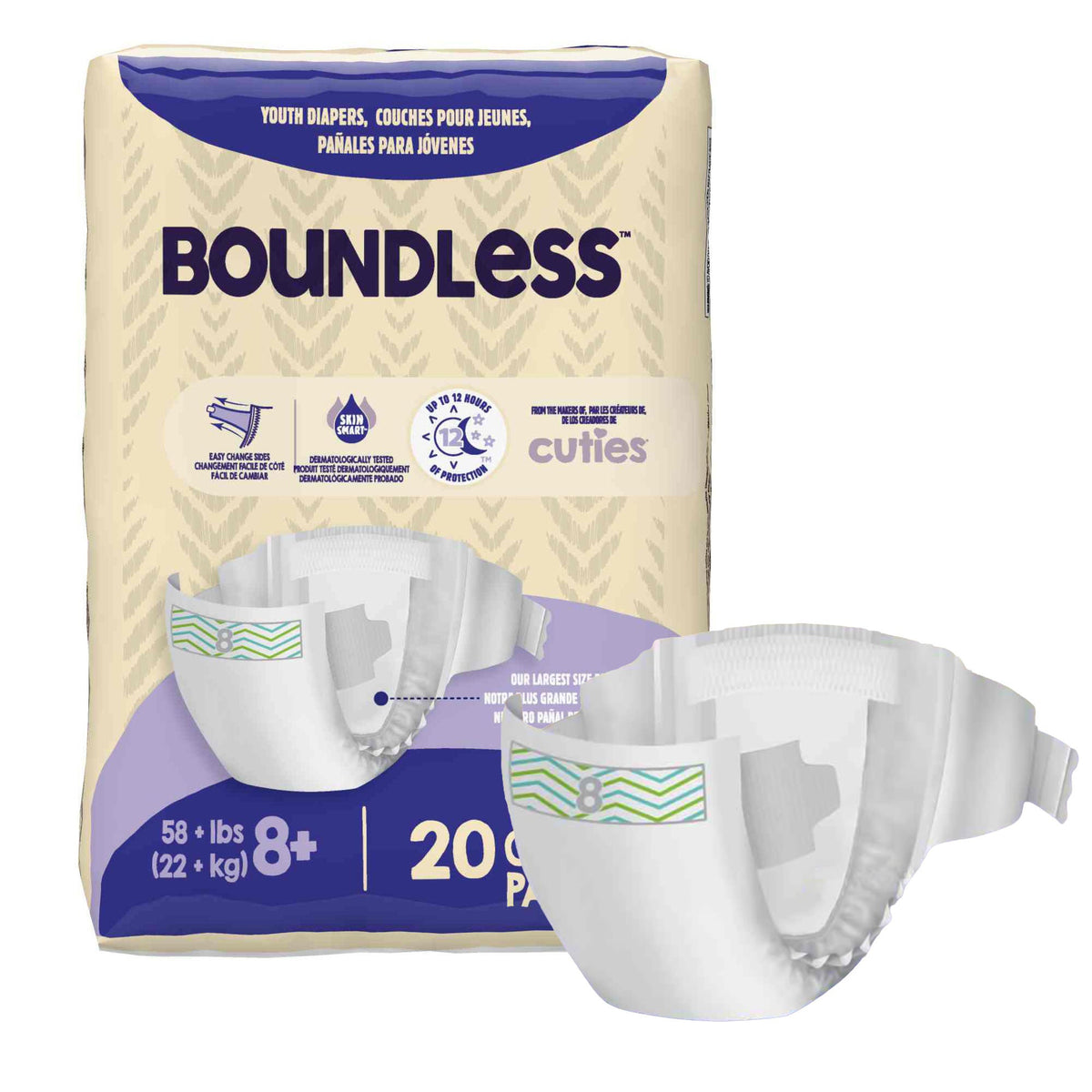 Boundless Youth Diapers, Size 8, CS/80