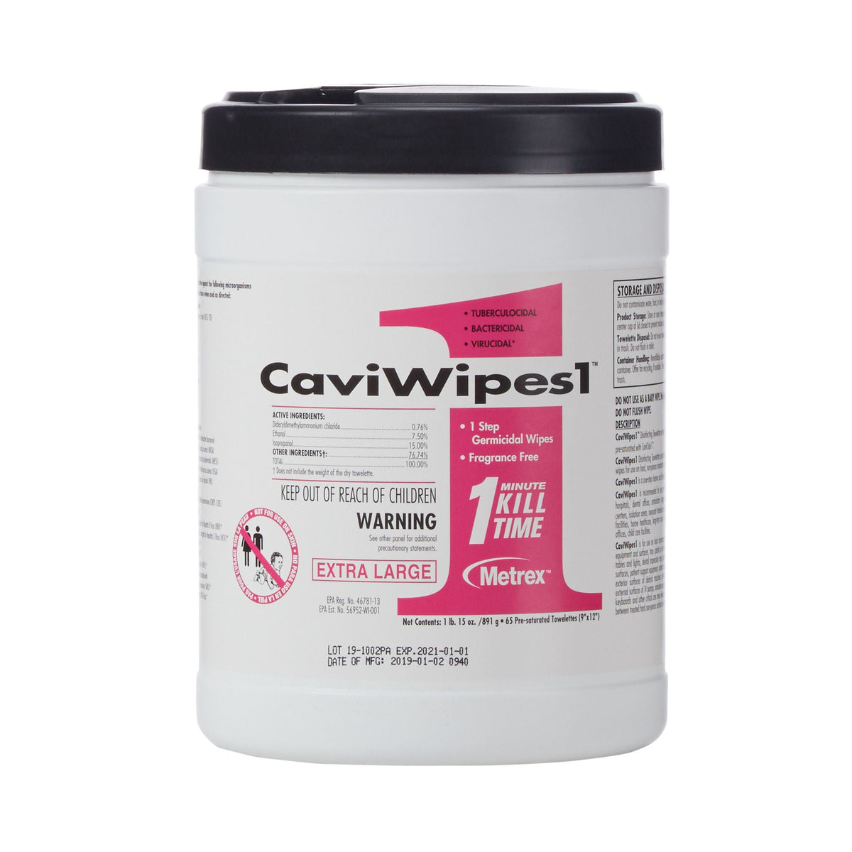 CaviWipes1 Surface Disinfectant, Alcohol Based, nonsterile, Disposable, CN/65