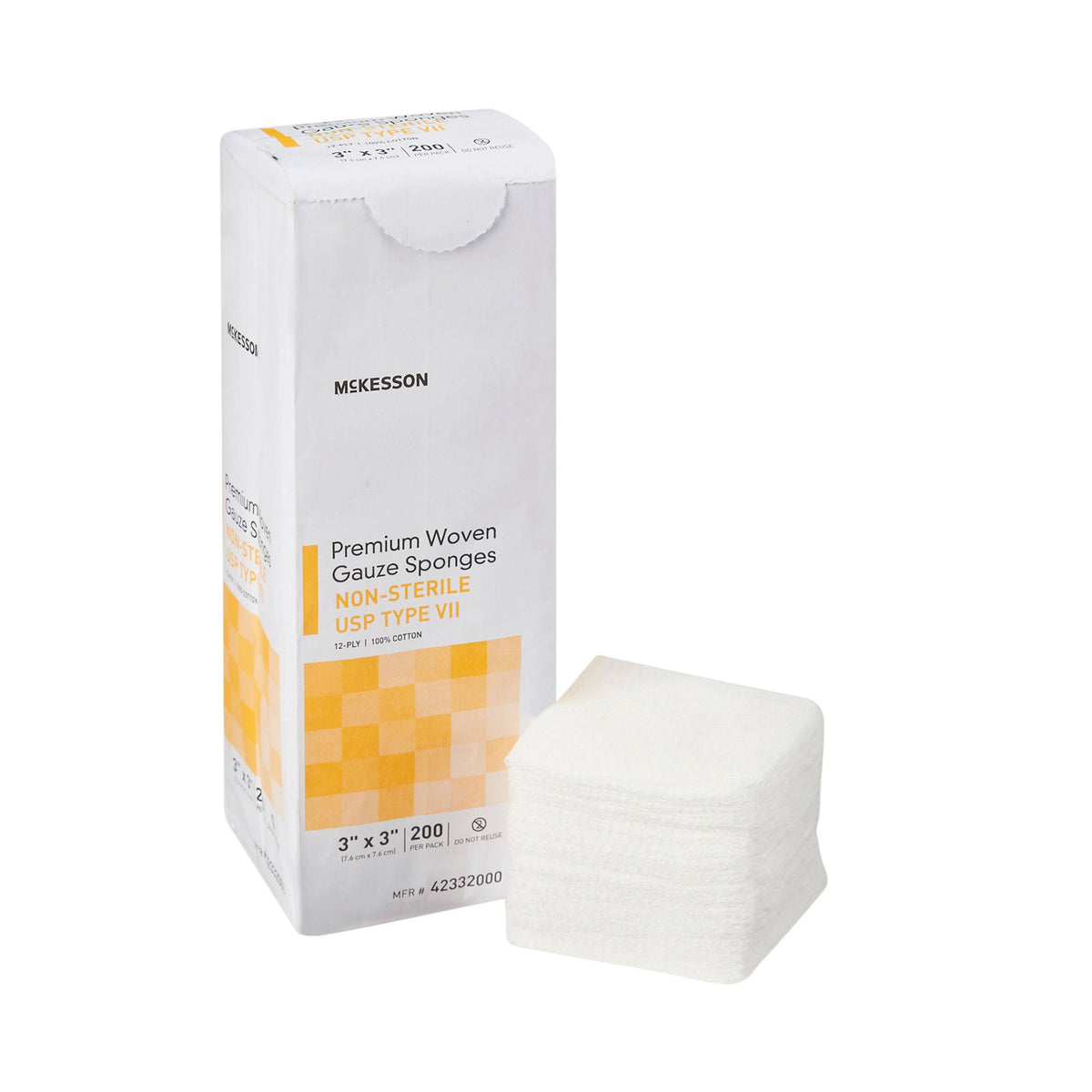 McKesson USP Type VII Gauze Sponge, 3 x 3 Inch, 12-Ply, PK/200