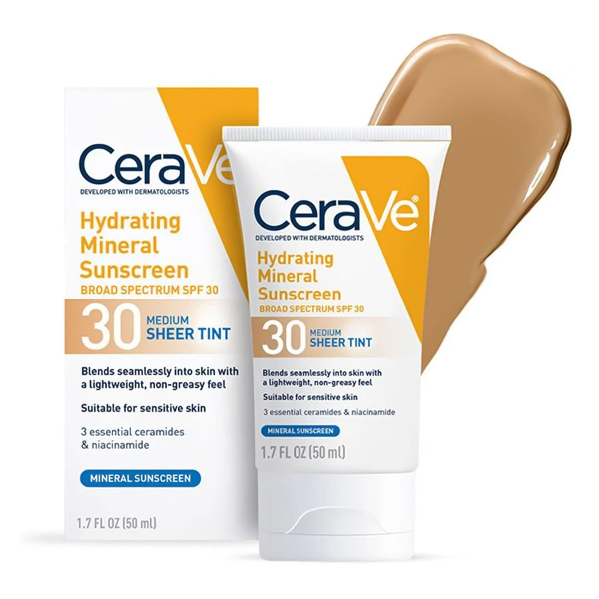 CeraVe® Hydrating Mineral Sunscreen Medium Sheer Tint, SPF 30, 1.7-ounce Tube, EA/1