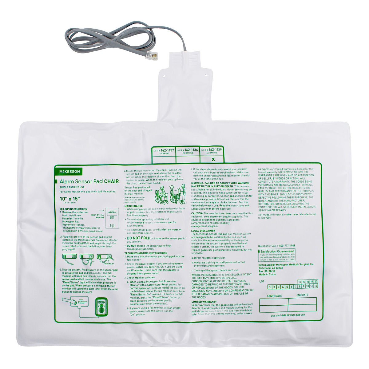 McKesson Chair Alarm Sensor Pad, 10 x 15 Inch, CS/50