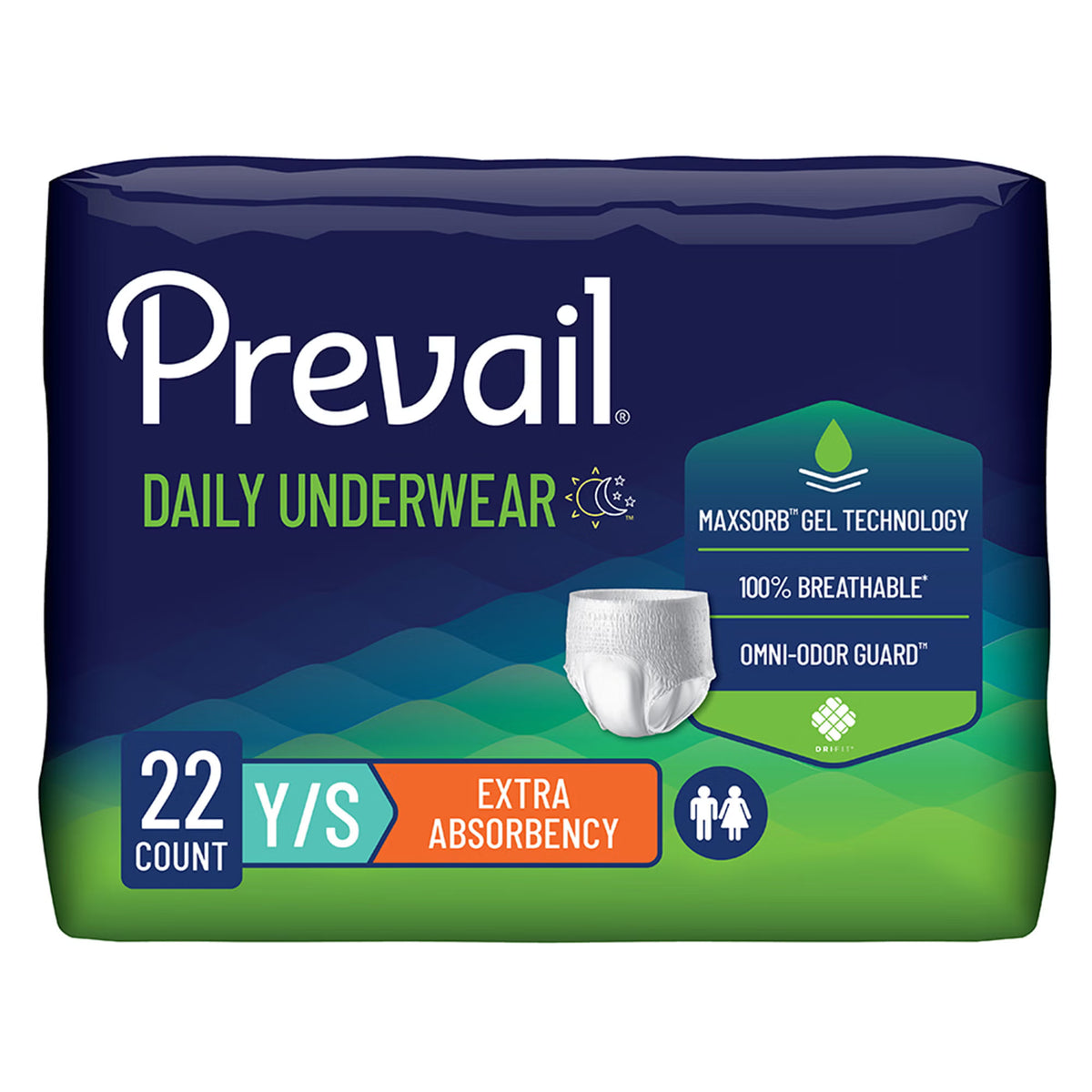 Prevail® Daily Underwear Extra Absorbent Underwear, Small (Youth), PK/22