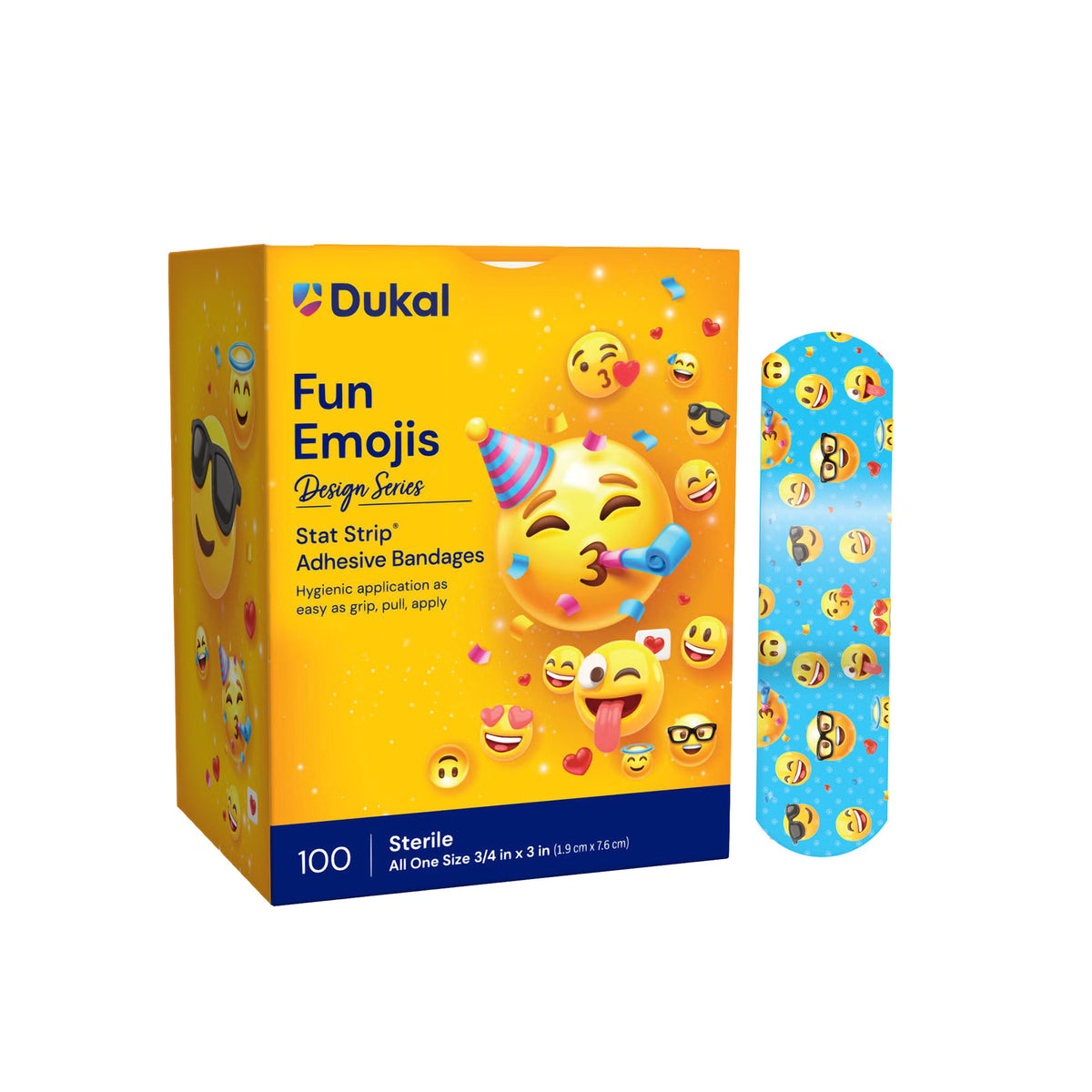 American® White Cross First Aid Emojis Kid Design Adhesive Strip, ¾ x 3 Inch, BX/1