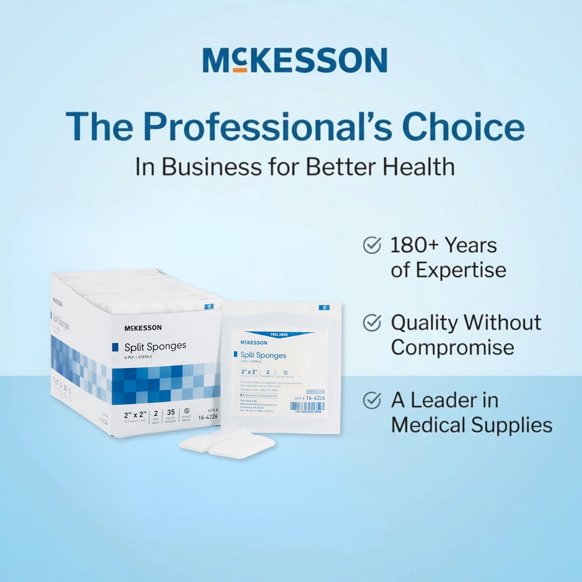 McKesson IV/Drain Split Dressing, 2 x 2 Inch, Six Ply