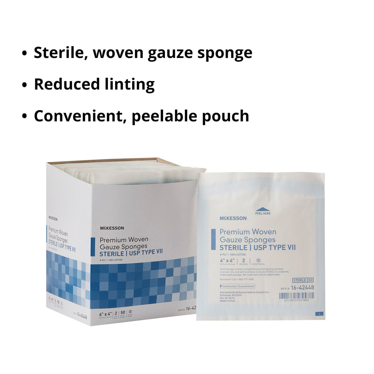 McKesson Sterile USP Type VII Gauze Sponge, 4 x 4 Inch, Eight Ply