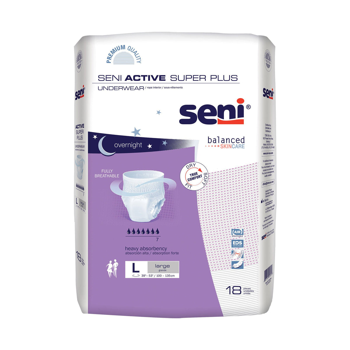 Seni® Active Super Plus Overnight Heavy Absorbent Underwear, Large, CS/72