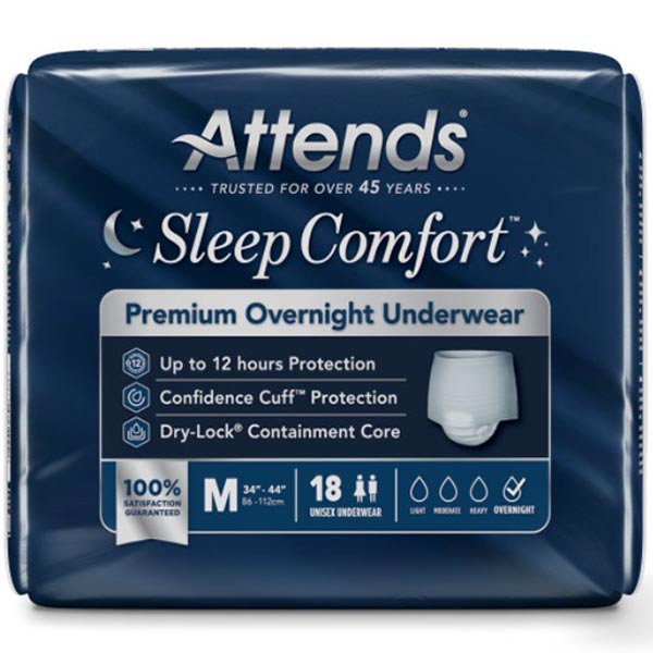 Attends Sleep Comfort Premium Overnight Underwear, Medium