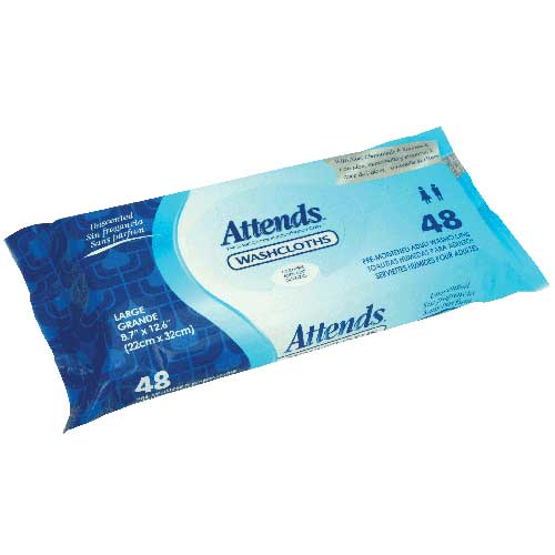 Attends Unscented Washcloths, 8.7" x 12.6", PK/48