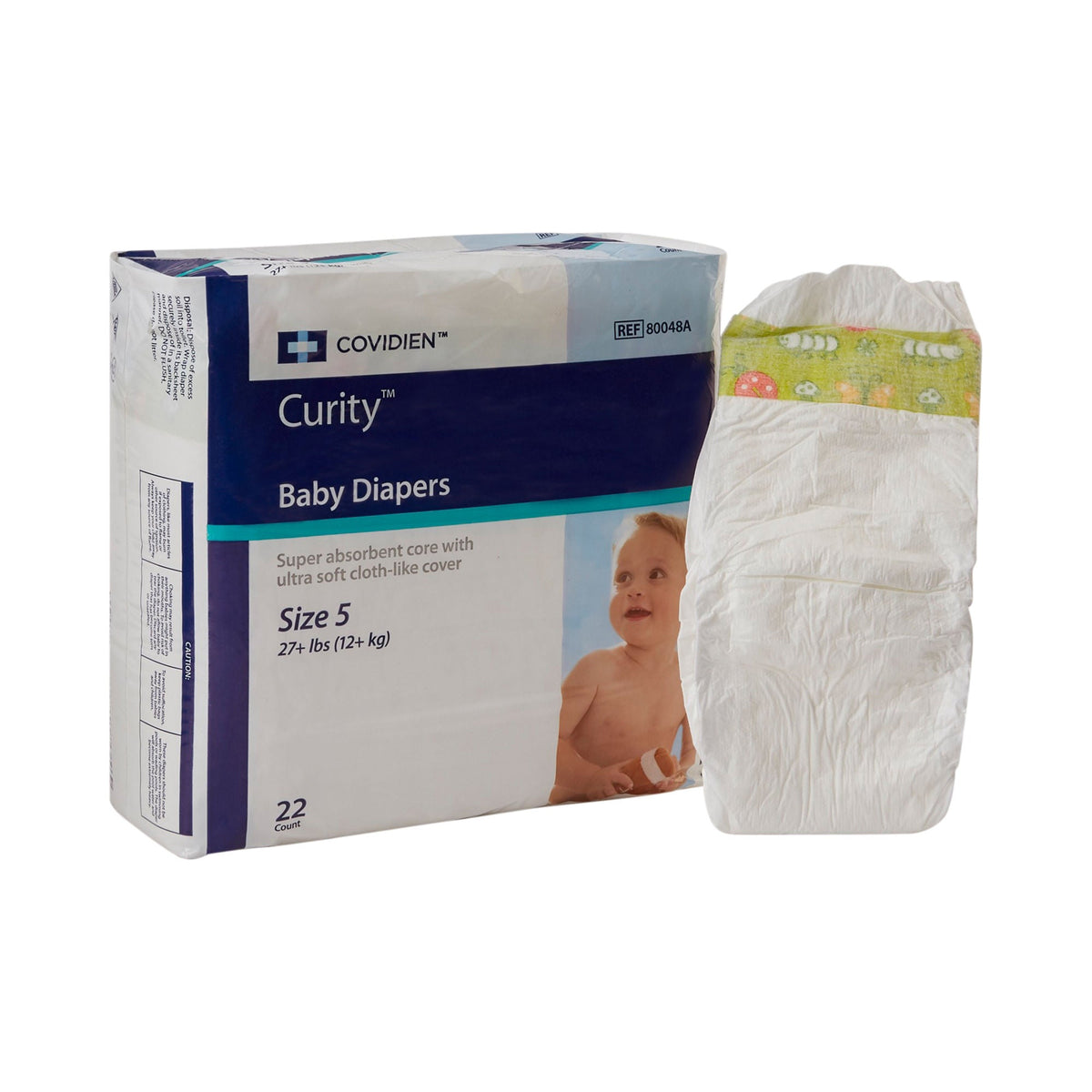 Curity Unisex Baby Diapers, Heavy Absorbency, Disposable, Size 5, 27+ lbs, BG/22