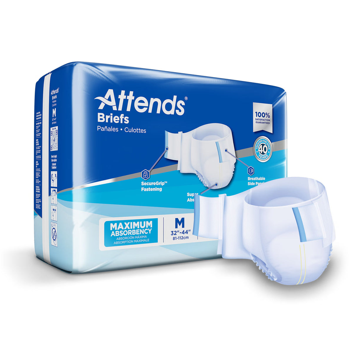 Attends® Briefs, Adult, Medium, Heavy Absorbency, Disposable, White, BG/24