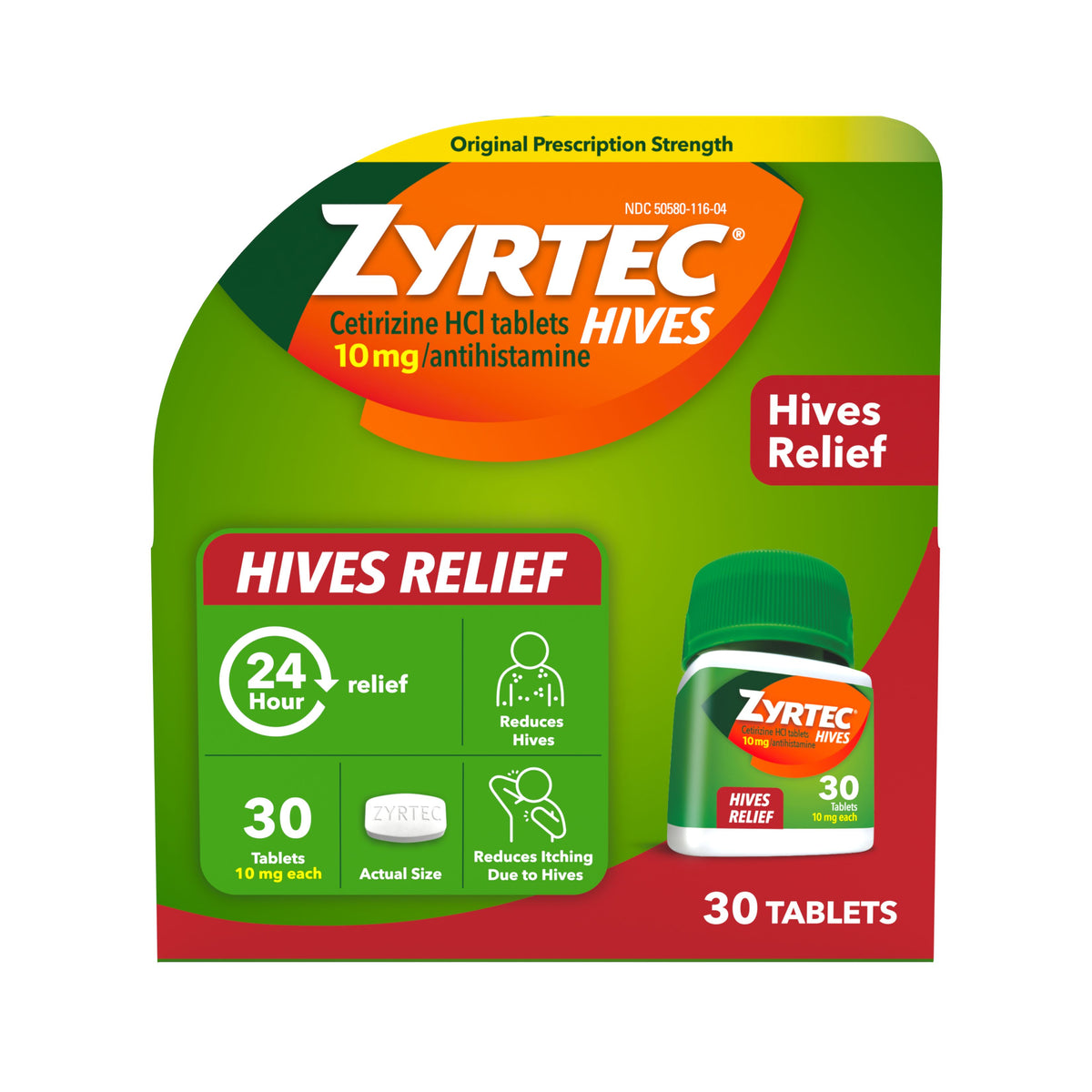 Zyrtec Hives Relief Tablets, 10 mg, 30 ct