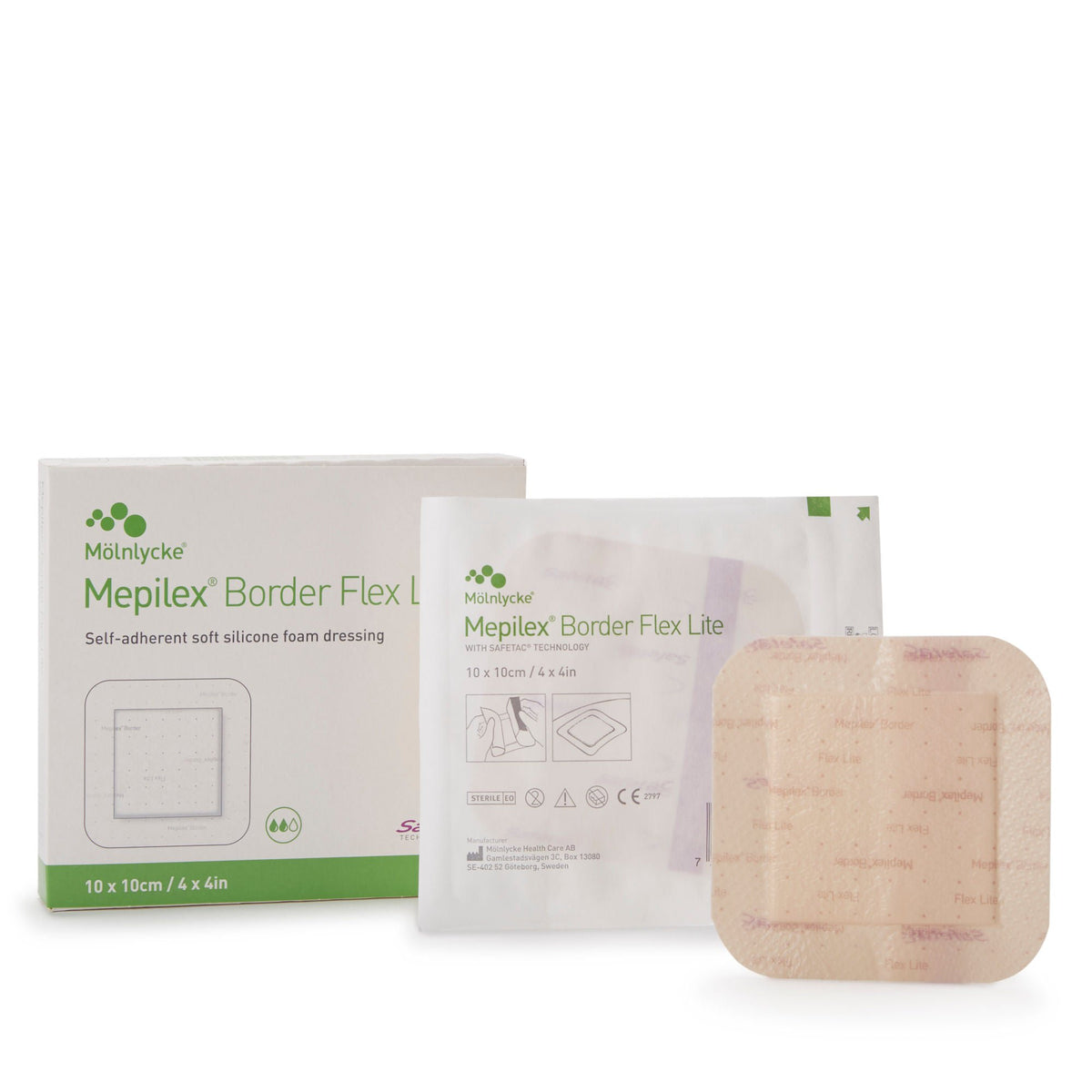 Mepilex® Border Flex Lite Silicone Foam Dressing, 4 x 4 Inch, BX/5