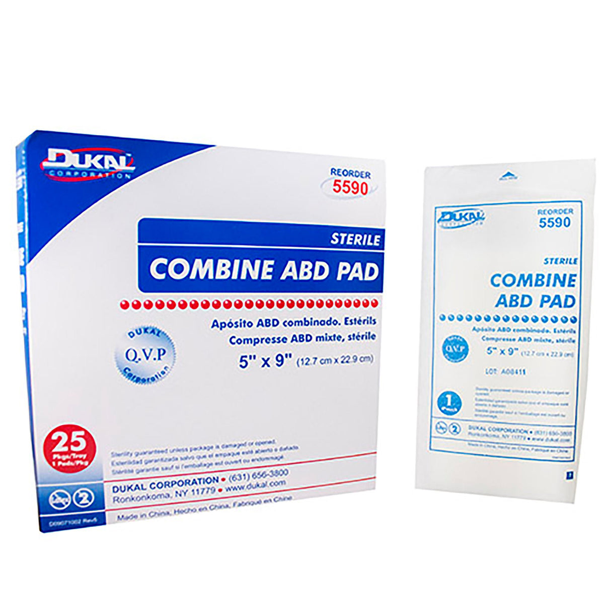 Dukal™ Sterile Abdominal Pad, 5 x 9 Inch, 1-Ply, BX/25