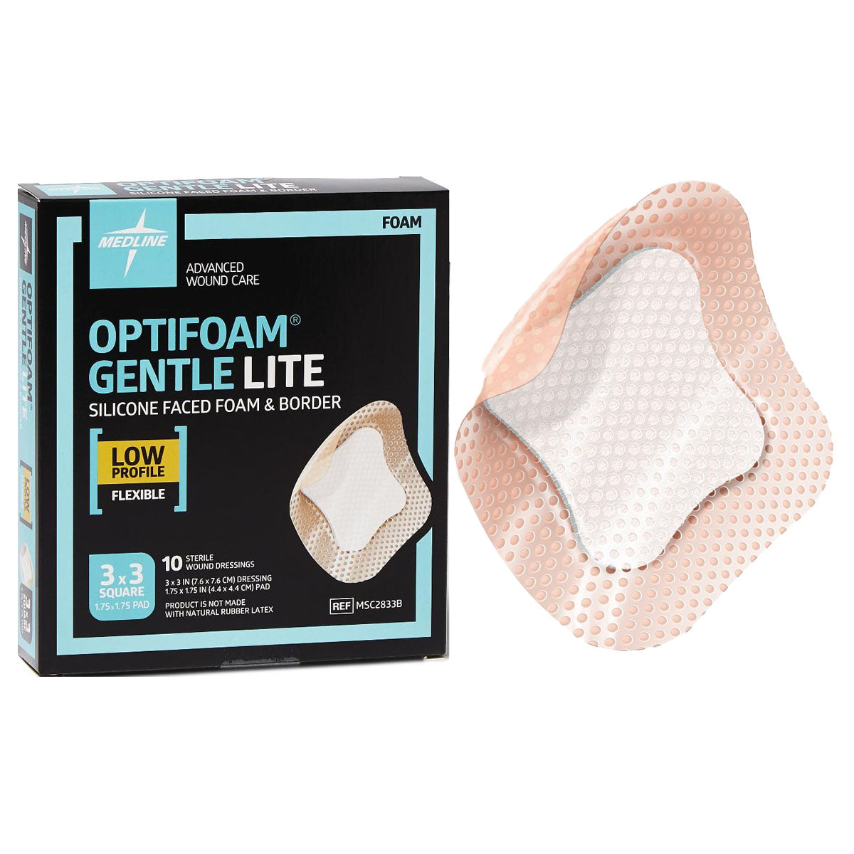 Optifoam Gentle Lite Foam Dressing with Border, 3" x 3", EA/1