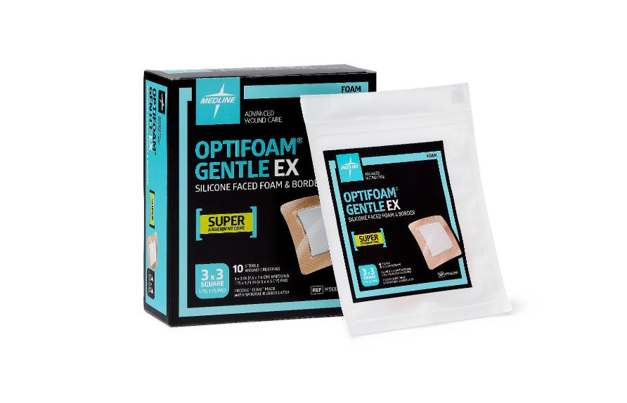 Medline Optifoam Gentle EX Silicone-Faced Foam Dressing with Border, 3" x 3", EA/1