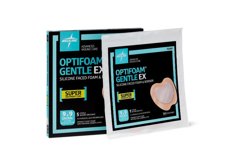 Medline Optifoam Gentle EX Silicone-Faced Foam Dressing with Border, Sacrum, 9" x 9"