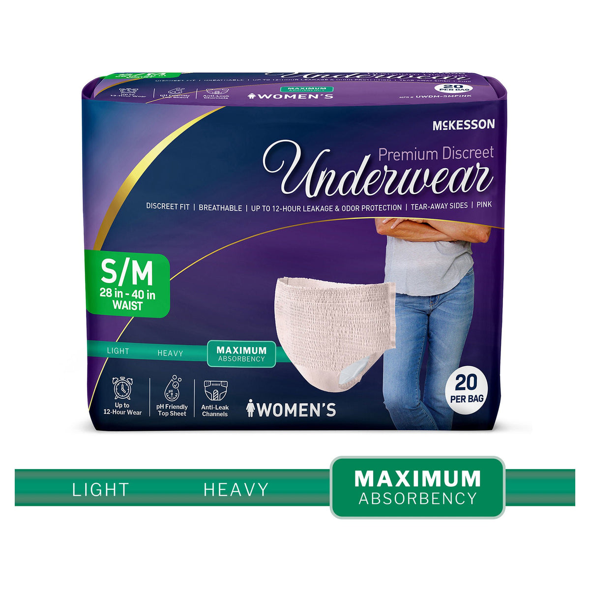 McKesson Premium Discreet Underwear for Women, Maximum Absorbency, Small/Medium, BG/20