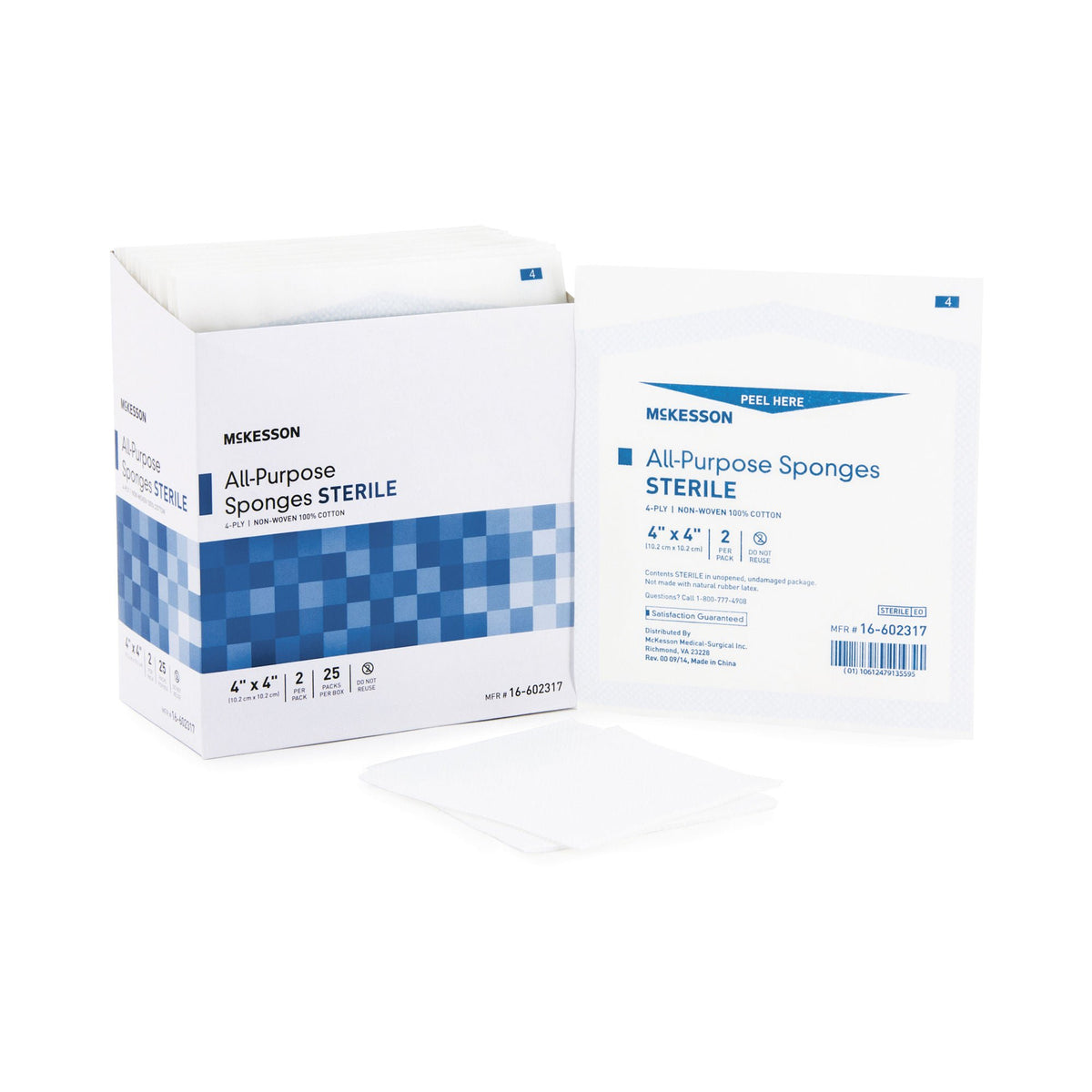 McKesson Sterile Nonwoven Sponge, 4 x 4 Inch, Four Ply, BX/25