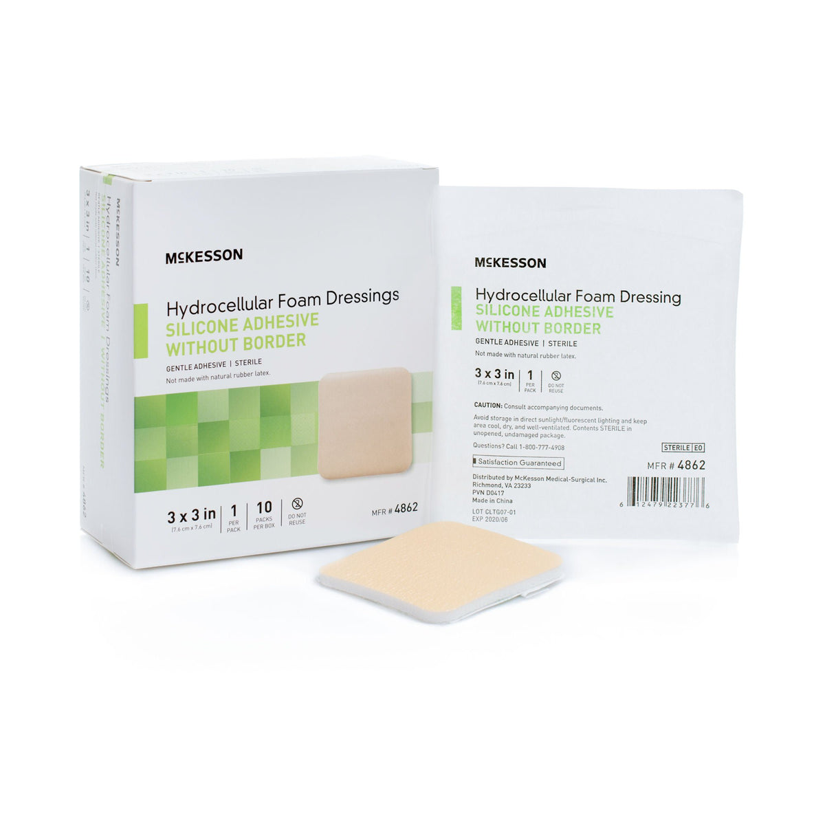 McKesson Silicone Gel Adhesive without Border Silicone Foam Dressing, 3 x 3 Inch, BX/10