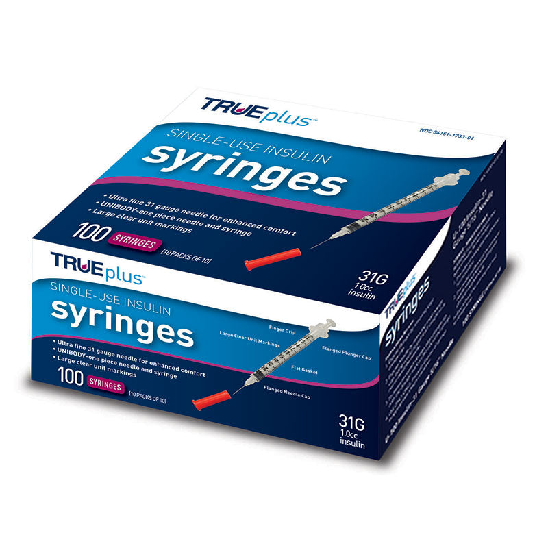Trueplus Single-Use Insulin Syringe, 31G x 5/16", 1 mL (100 Count)