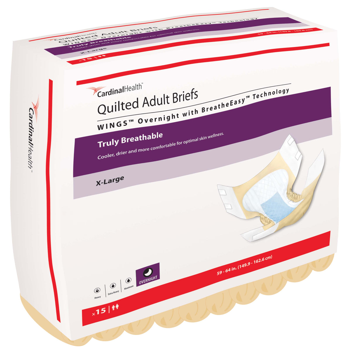 WINGS Overnight Quilted Brief with BreatheEasy Technology, X-Large, 59" - 64"