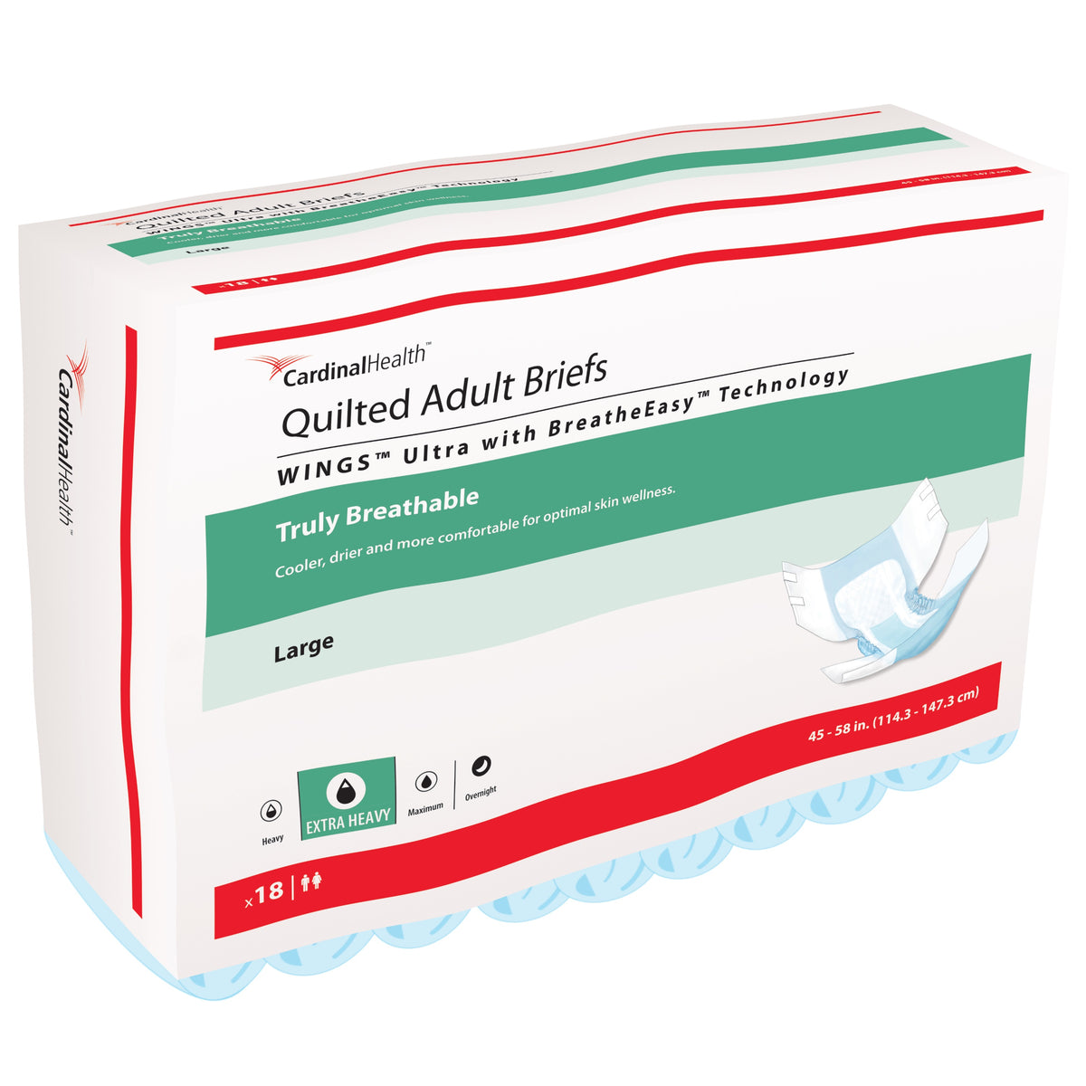 WINGS Ultra Quilted Brief with BreatheEasy Technology, Large, 45" - 58", Absorbency Level 2