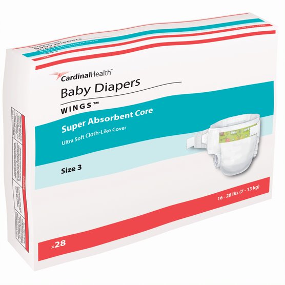 Cardinal Health, Baby Diapers, Wings, Size 3, Medium, 16 - 24 lbs, PK/28