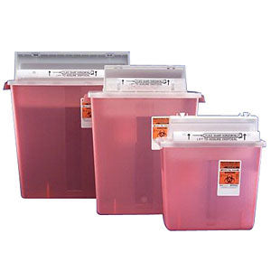 Cardinal Health Monoject SharpStar Safety In-Room Sharps Container, Counterbalance Lid, Transparent Red, 3 Gallon
