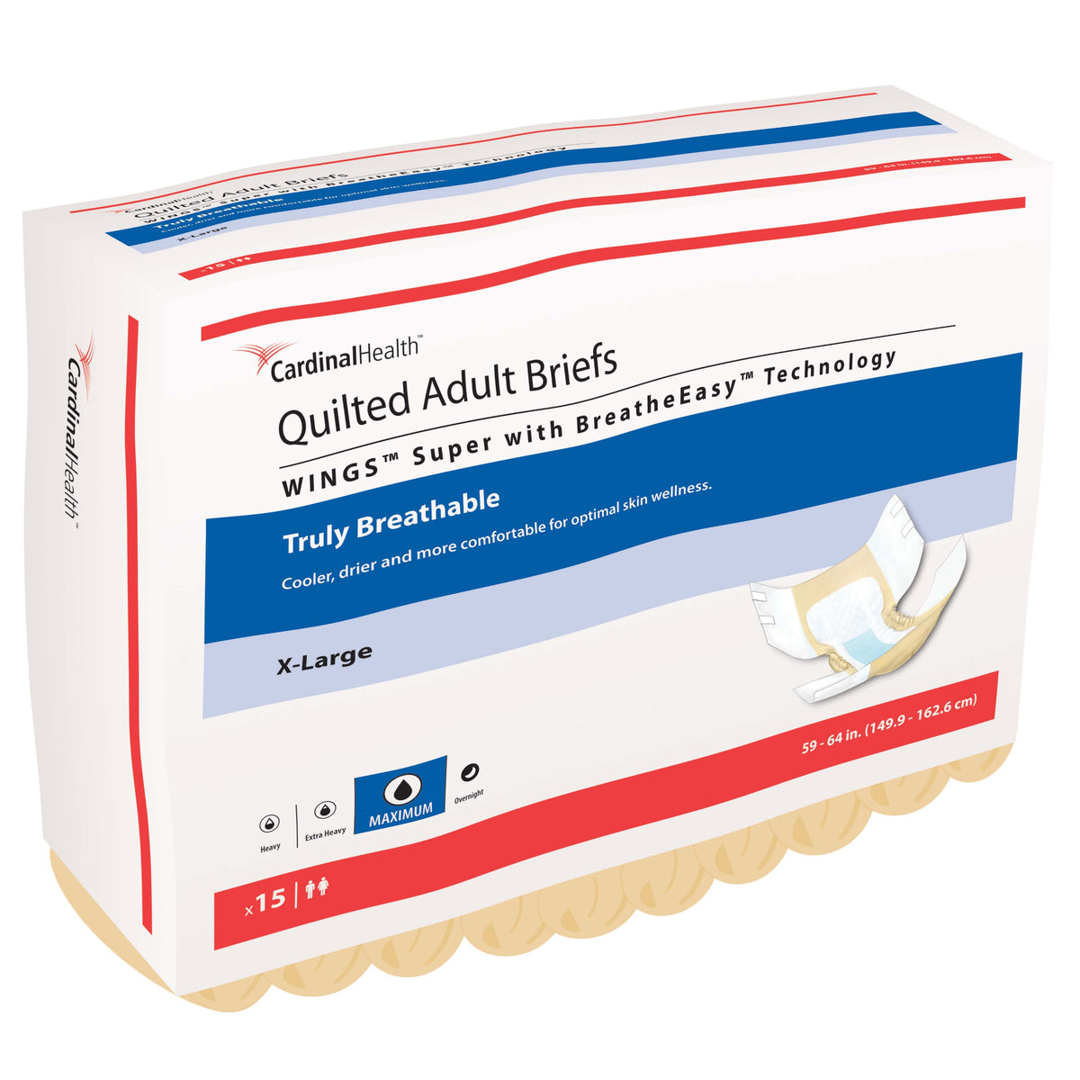 Cardinal Health WINGS Super Quilted Brief with BreatheEasy Technology, X-Large, 59" - 64", 15 ct