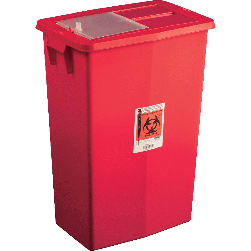 Cardinal Health Monoject Biohazardous Sharps Container, Slide Lid, Red, 18 Gallon