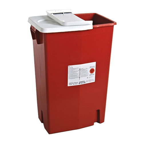 Multi-purpose Sharps Container SharpSafety, 1-Piece, 18 Gallon, Red Base with Hinged Lid
