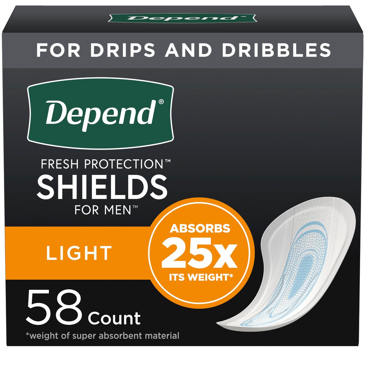 Depend Shields For Men Light Absorbency, One Size Fits Most