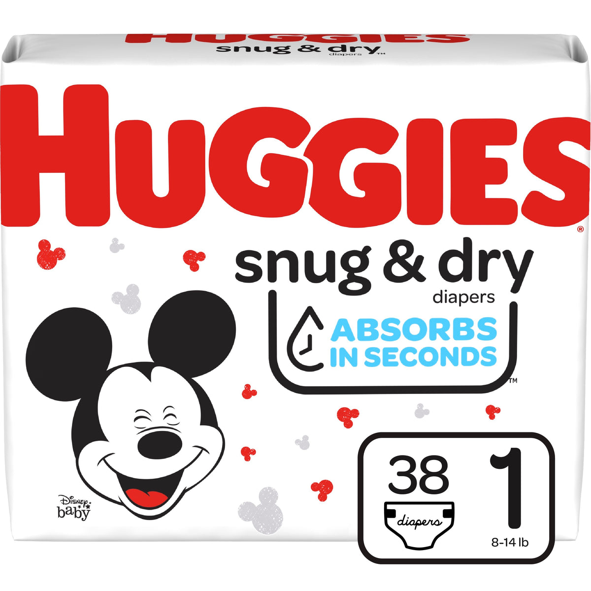Huggies Snug and Dry Diapers, Size 1, Jumbo Pack, 38 Ct