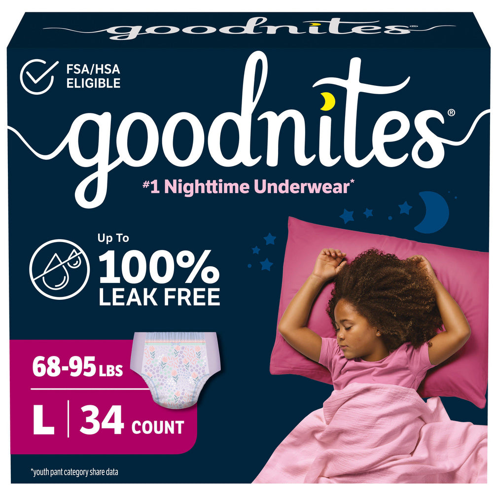 Goodnites Youth Pants for Girls, Large, Giga Pack, Replaces Item 6940534