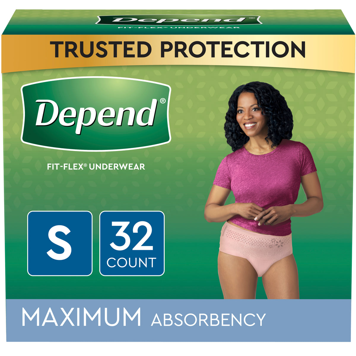 Depend FIT-FLEX Incontinence Underwear for Women, Maximum Absorbency, Small, Blush, 32 Count, Replaces Item 6947920.