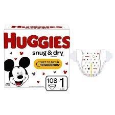 Huggies Snug and Dry Diapers, Size 1, Giga Pack, 108 Ct - Replaces 6951530