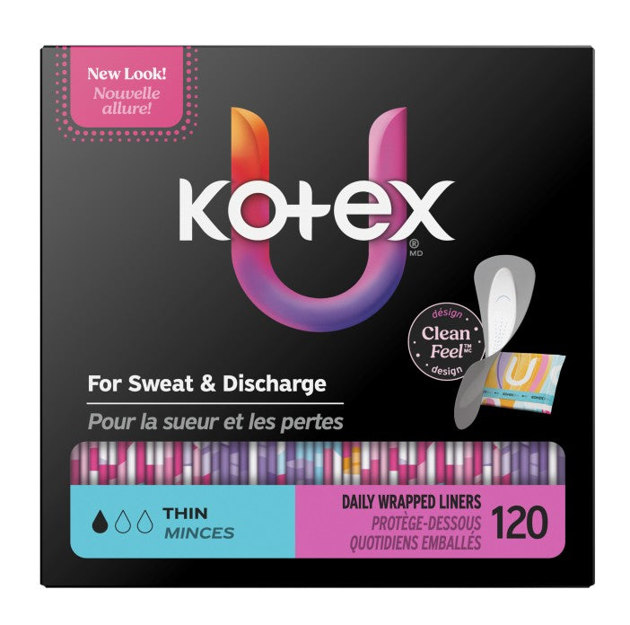 Kotex Daily Wrapped Liners, Light Absorbency, Thin, 120 ct - REPLACES 6942489