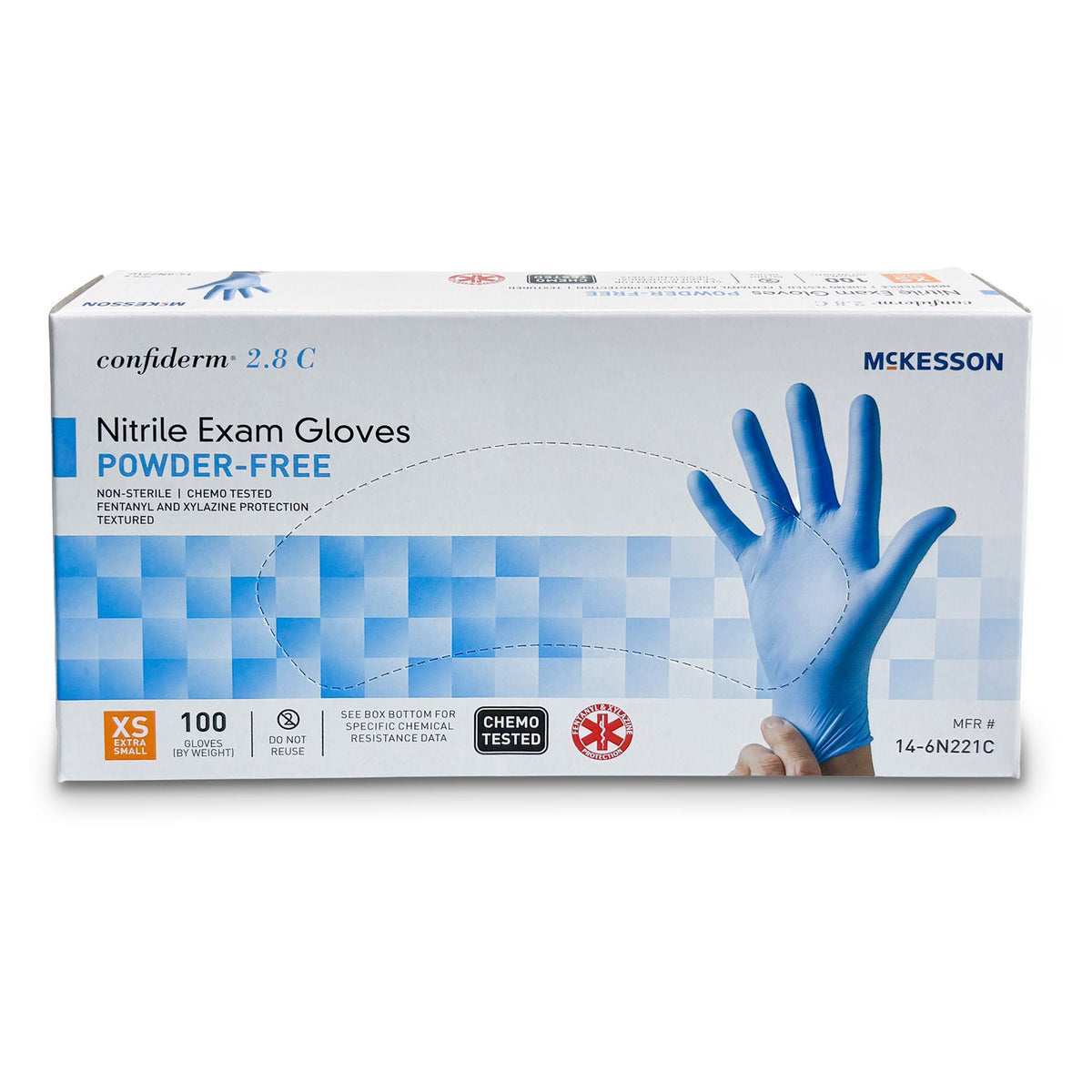 McKesson Confiderm® 2.8C Nitrile Exam Gloves, Extra Small, Ocean Blue, BX/100