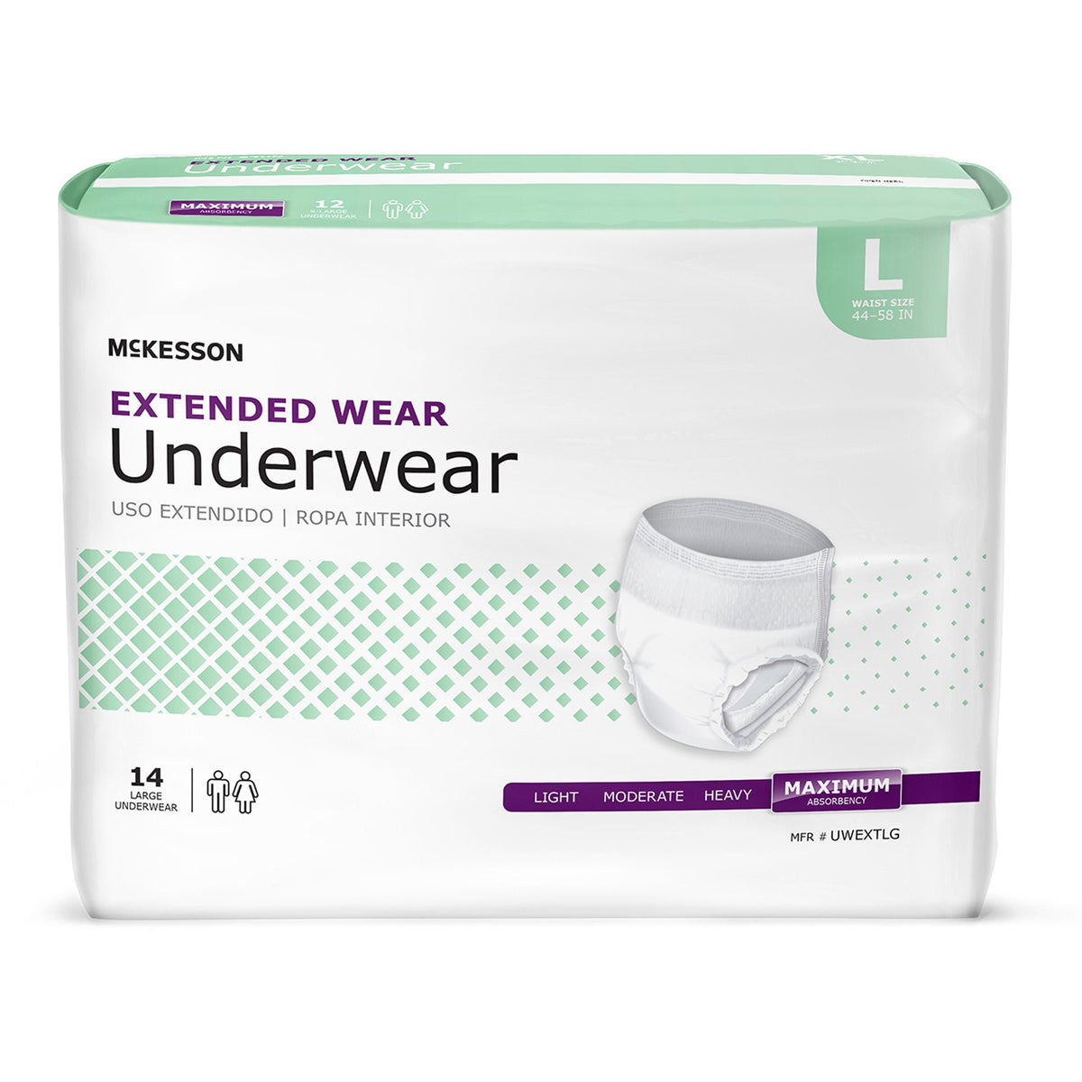 McKesson Extended Wear Maximum Absorbency Underwear, Large, BG/14