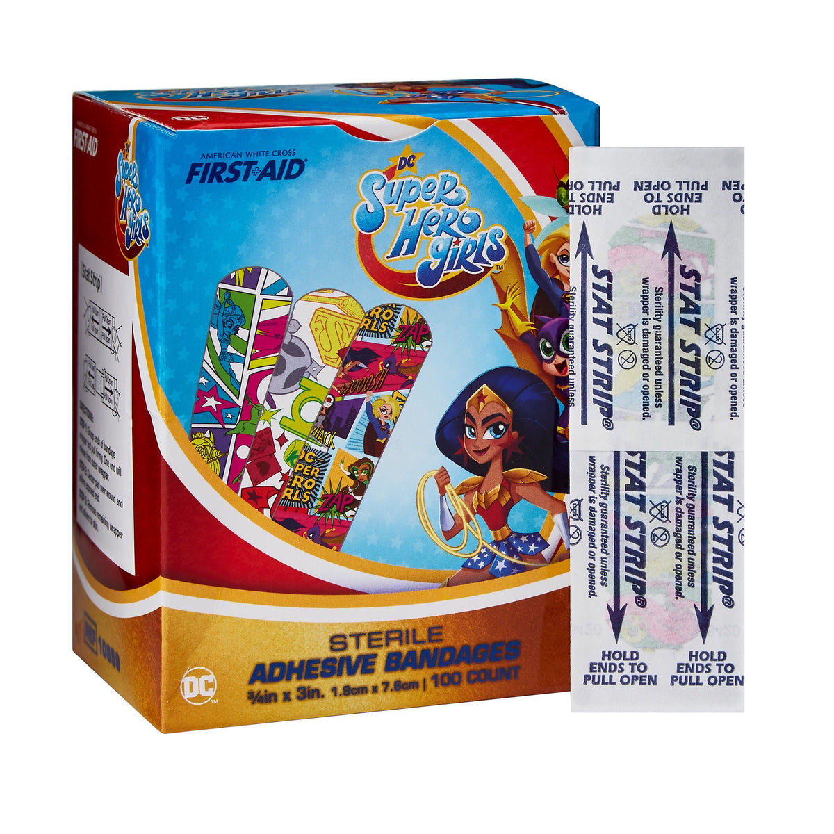 American® White Cross First Aid DC Super Hero Girls Kid Design Adhesive Strips, BX/100